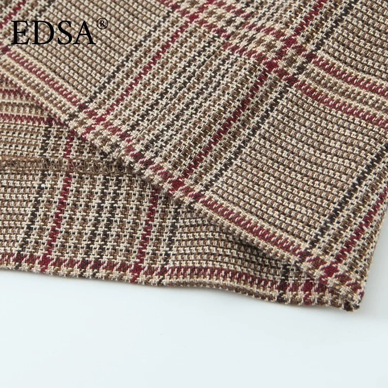 EDSA شورت نسائي طويل بنقش مربعات مع حزام عالي الخصر وسحاب جانبي سروال نسائي غير رسمي #6