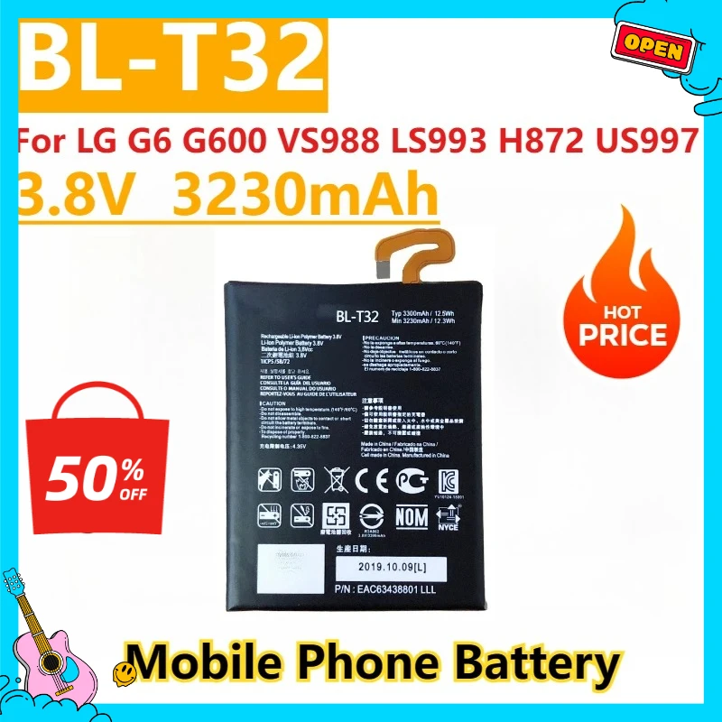 

New Endurable 3.8V 3230mAh Mobile Battery BL-T32 For LG G6 G600 VS988 LS993 H872 US997 BL T32 Lithium Polymer Accumulator