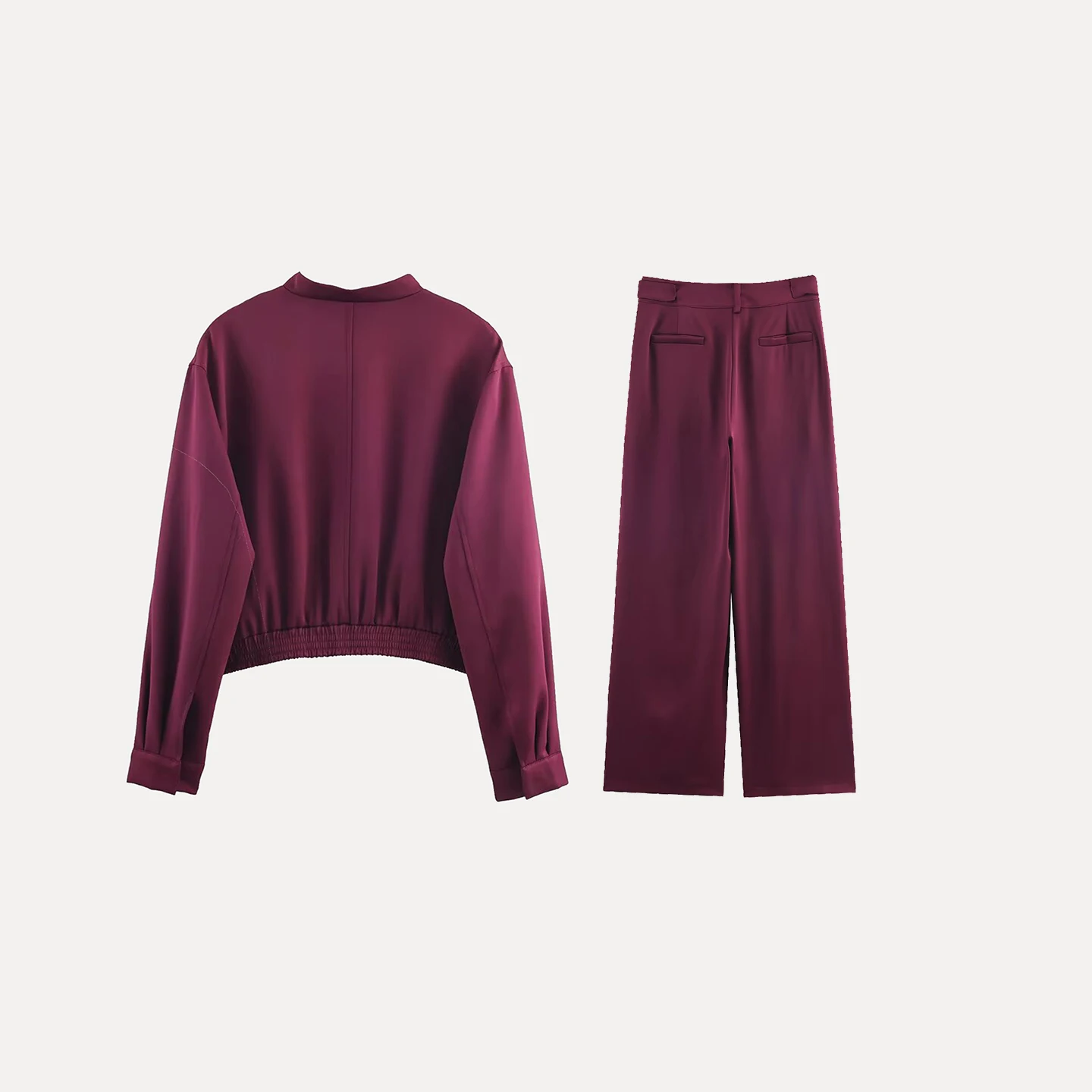 Women's Faion Jaet Coat High Waist Wide Leg Pants Two Piece Set Z Brand Pure Color Long Sve Zipper Closure