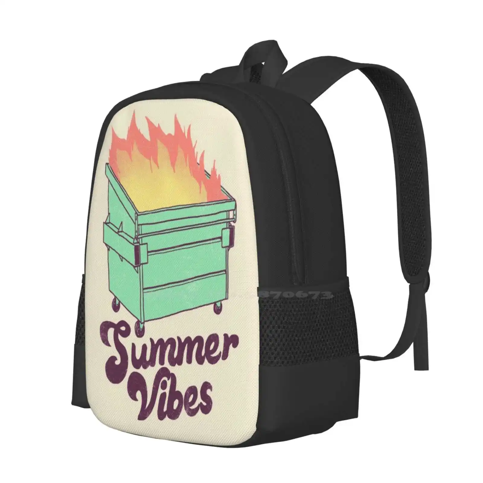 Summer Vibes Hot Sale Schoolbag Backpack Fashion Bags Hot Summer Vacation Vibes Hipster Fire Trash Garbage Dumpster Heatwave