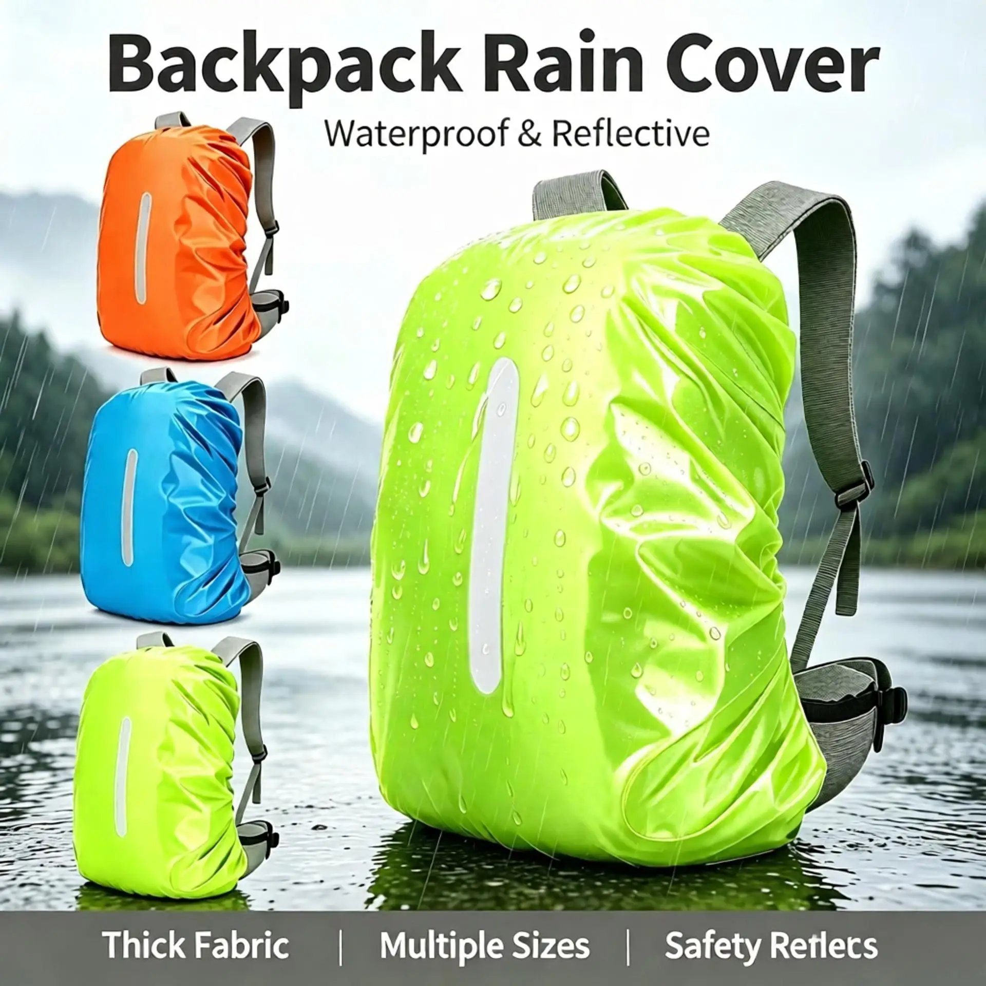 Waterproof Reflective Backpack Rain Cover for Outdoor Night Cycling Safety Light Raincover Case Bag 20L-100L Camping Hiking