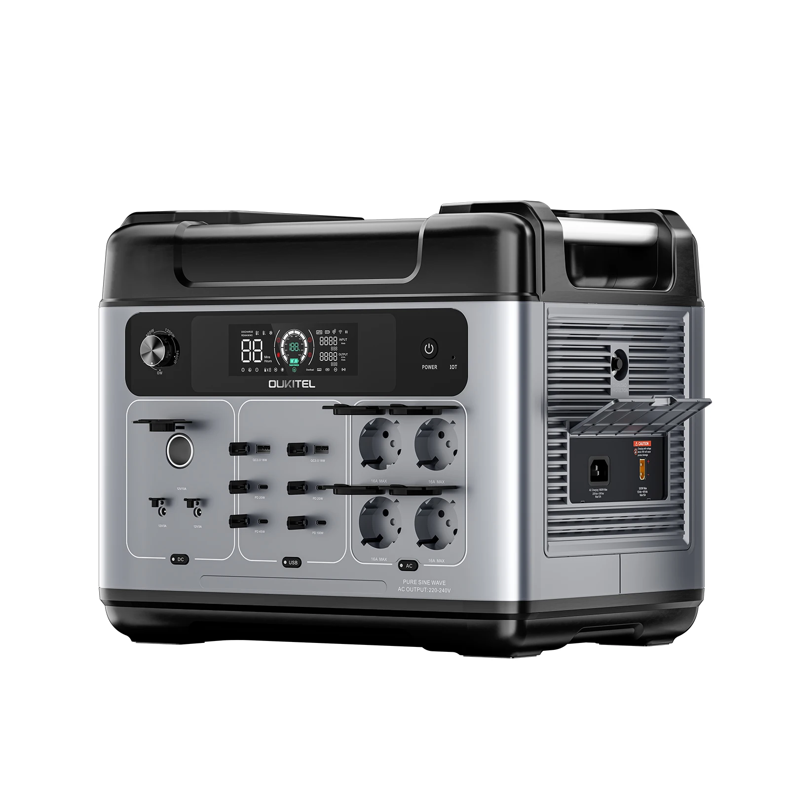 

Портативная электростанция OSCAL PowerMax 2400 Вт, 1872 Втч, двойной динамик, быстрая зарядка 1,2 часа, управление через приложение, светодиодная подсветка, 16 выходов, U