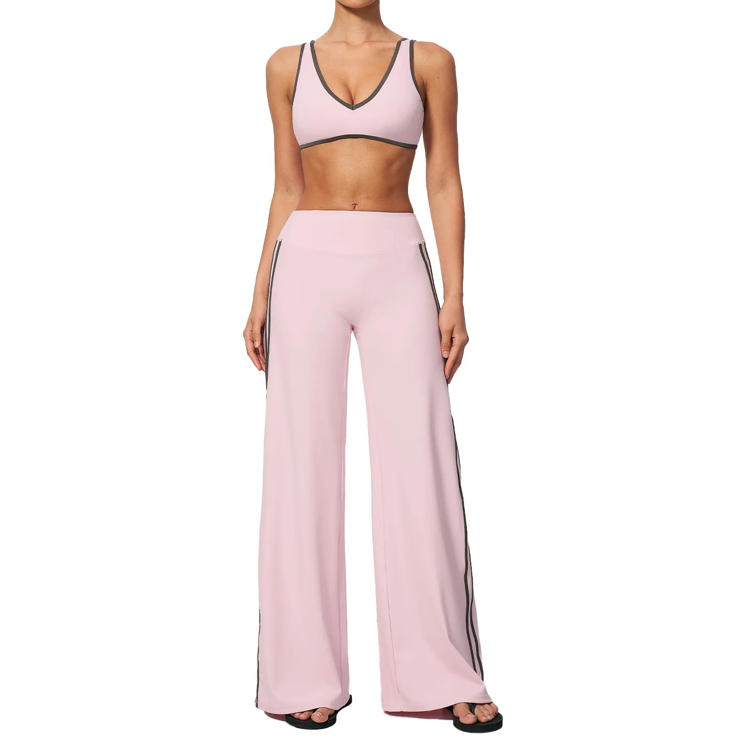 Women Nylon Yoga Top Set Fitness Gym Suit Training V Neck Sport Gym Bras Two Tones Sports Underwear Tummy Control Slimming