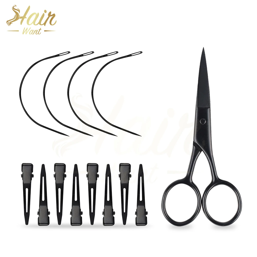 

Hair Want Stainless Steel Curved Needles C Type Multifunctional Scissors With Hair Clips For Sewing Weft Extensions Tools