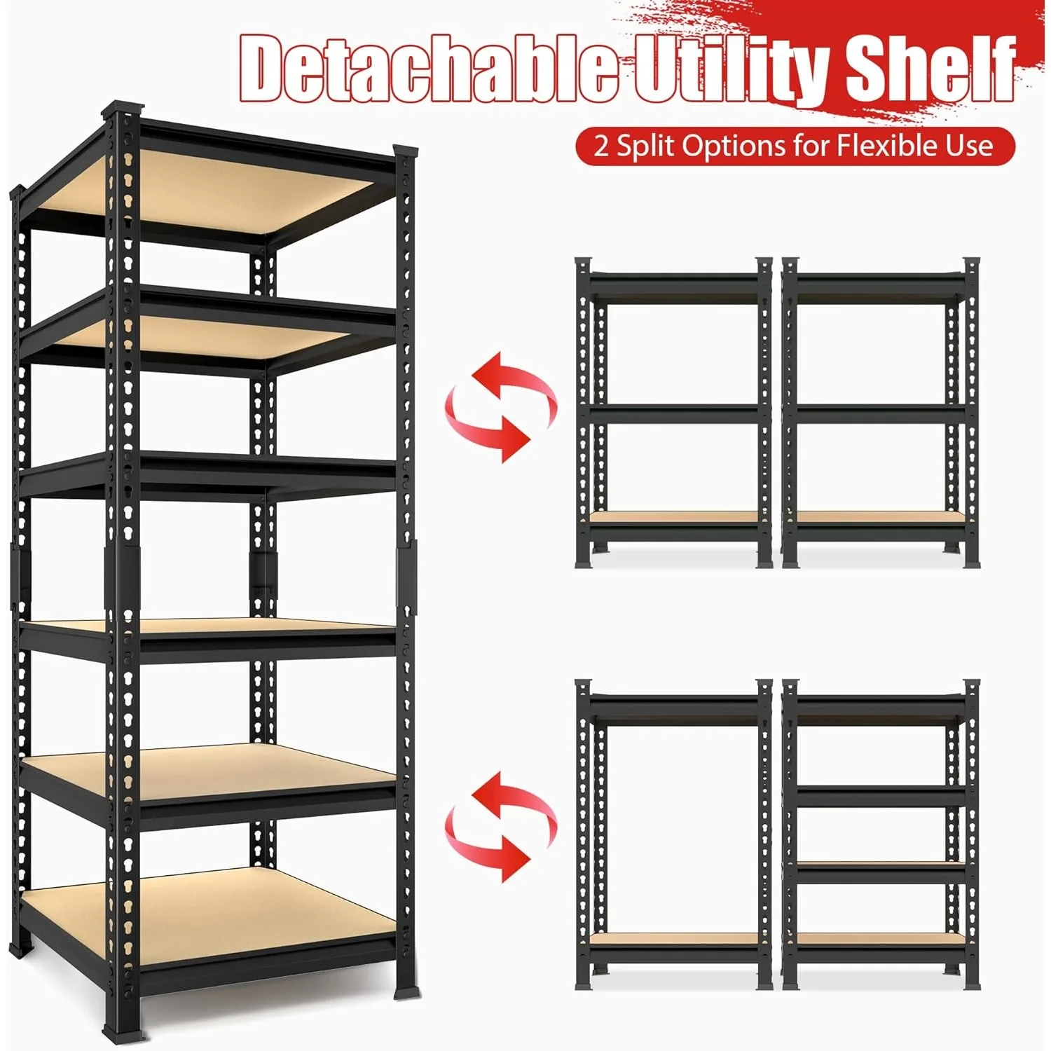 6 Tier Garage Storage Shelves, Adjustable Metal ShelvingS, Narrow Square Shelves Standing Utility Rack for Small Space