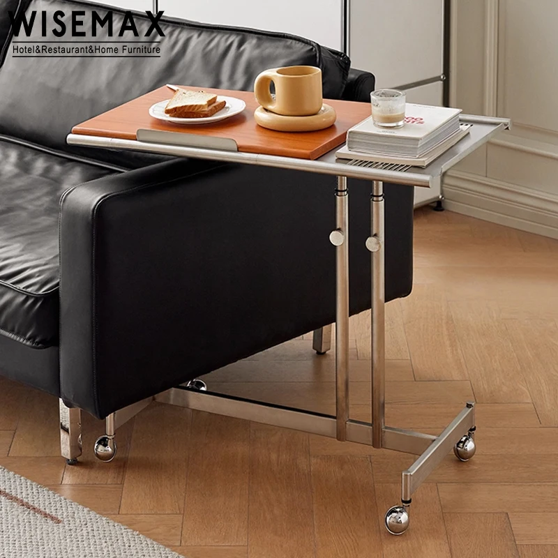 WISEMAX FURNITURE Meubles d'hôtel à domicile nordique moderne Table pliante en bois Table d'appoint de canapé à hauteur réglable pour salon