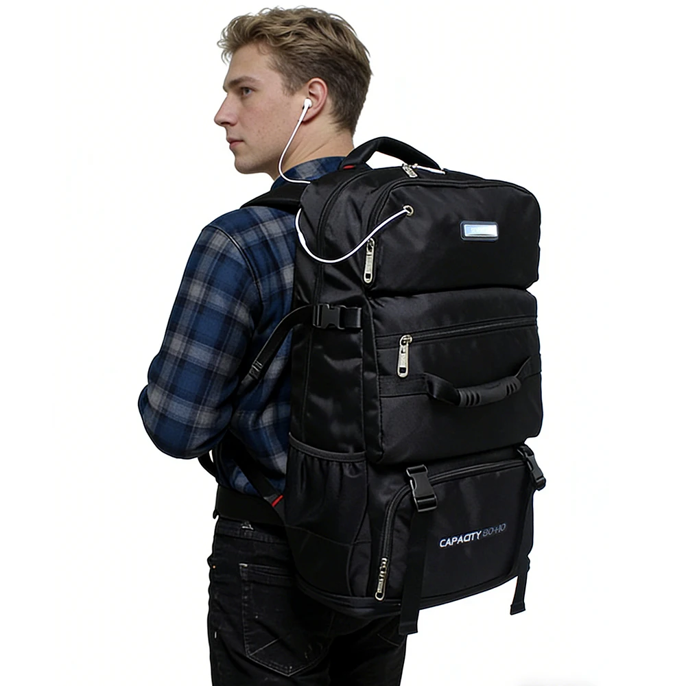 Expandable Backpack for Men, Large Travel Hiking Backpack with Laptop Sleeve, Oxford Daypack for College, Business Trip, Camping
