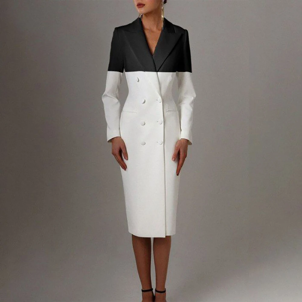 1 Piece Fashion Patchwork Women Suits Blazer Dress Peaked Lapel Double Breasted Long Slim Fit Custom Made Full Sleeve Gown