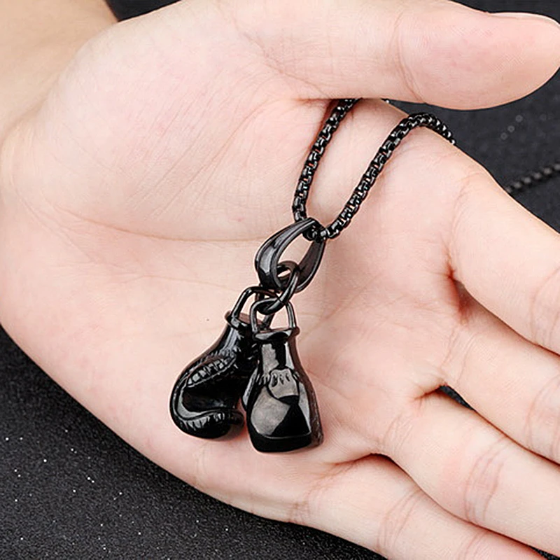 Vintage Boxing Gloves Pendant Necklace For Men Punk Hip Hop Style Gold Color Titanium Steel Chain Fashion Women Jewelry Gifts