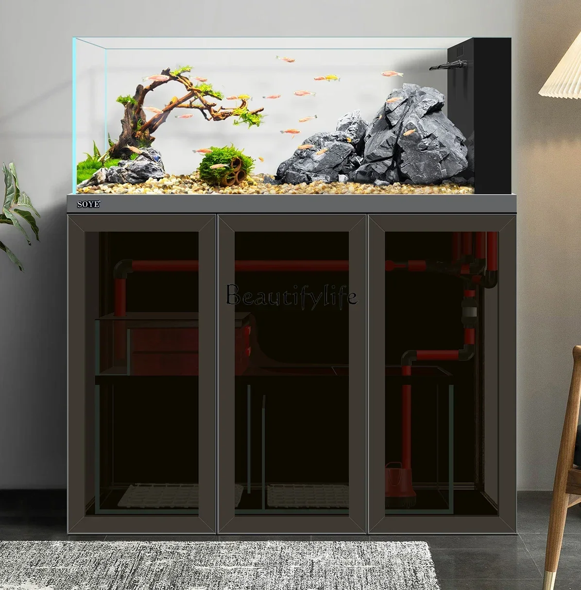 

FG26Промышленный цилиндр с потоком ветра, пейзаж, экологические водные растения, средний и большой нижний фильтр, супер белый аквариум