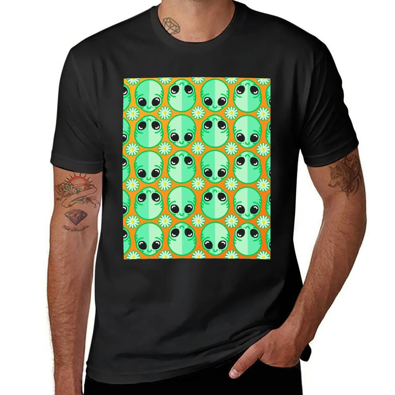 

Happy Alien and Daisy Grunge Pattern T-Shirt tshirts personalised Funny t-shirt graphic t shirts Men's t shirts