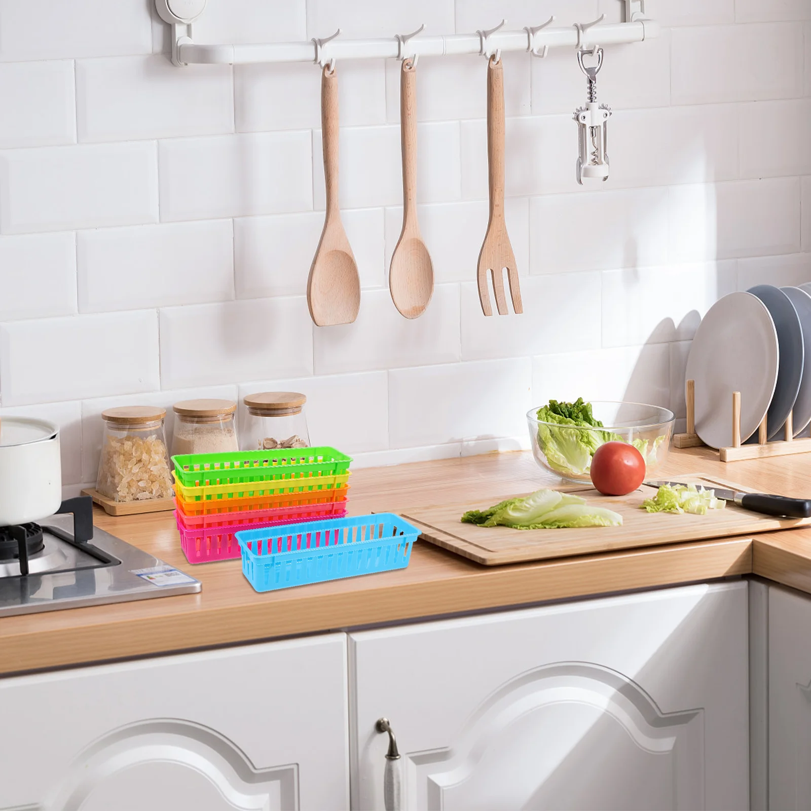Imagem -06 - Plastic Desk Pencil Holder Colorido Papelaria Cesta Armazenamento Gaveta Cestas para Bandeja Recipiente Aula Suprimentos Pcs