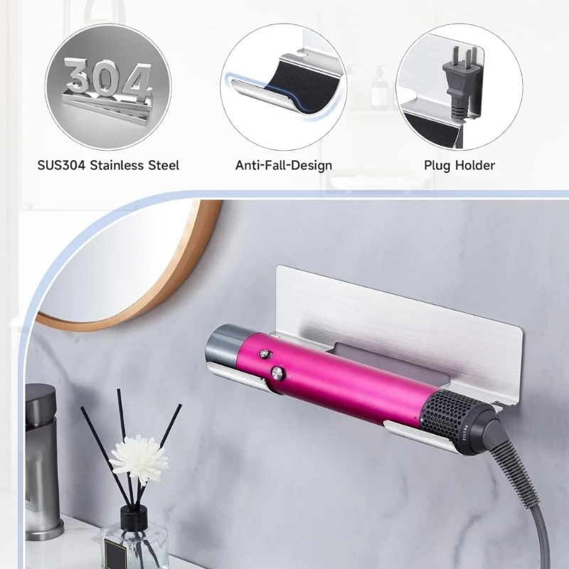 Universal Waterproof Hair Dryer Stand, Wall Mount, Easy Installation, Simple Use for Bathroom Use