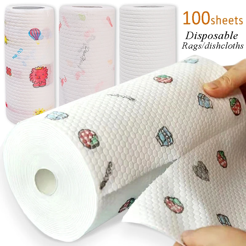 50/100pcs A Roll  Dish Cloth Disposable Rags Non -woven Rag Home Kitchen One-time Dishrag Universal Car Wipe Shoe Cleaning Wipes