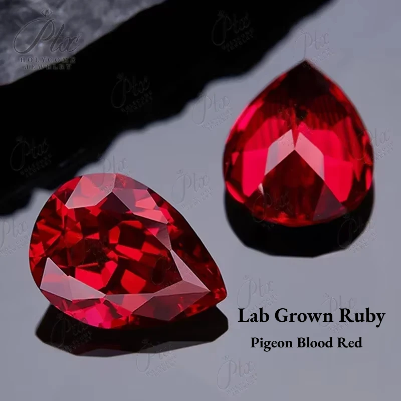 3X5-11X15 Pigeon Blood Red Lab Grown Ruby Pear Cut Top Quality Stone For Diy Jewelry Making Materials Selectable AGL Certificate