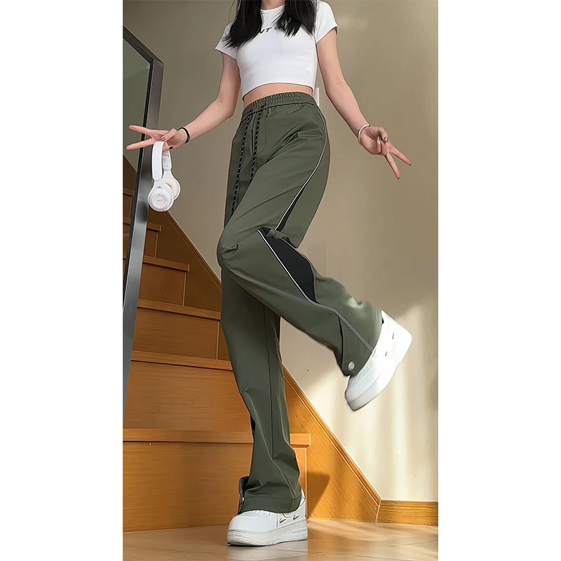 فضفاضة تناسب النساء الشارع الشهير وزرة السراويل الترنك عادية الربيع يندبروف واسعة الساق ركض بنطلون في الهواء الطلق الرجال ملابس العمل Sweatpants