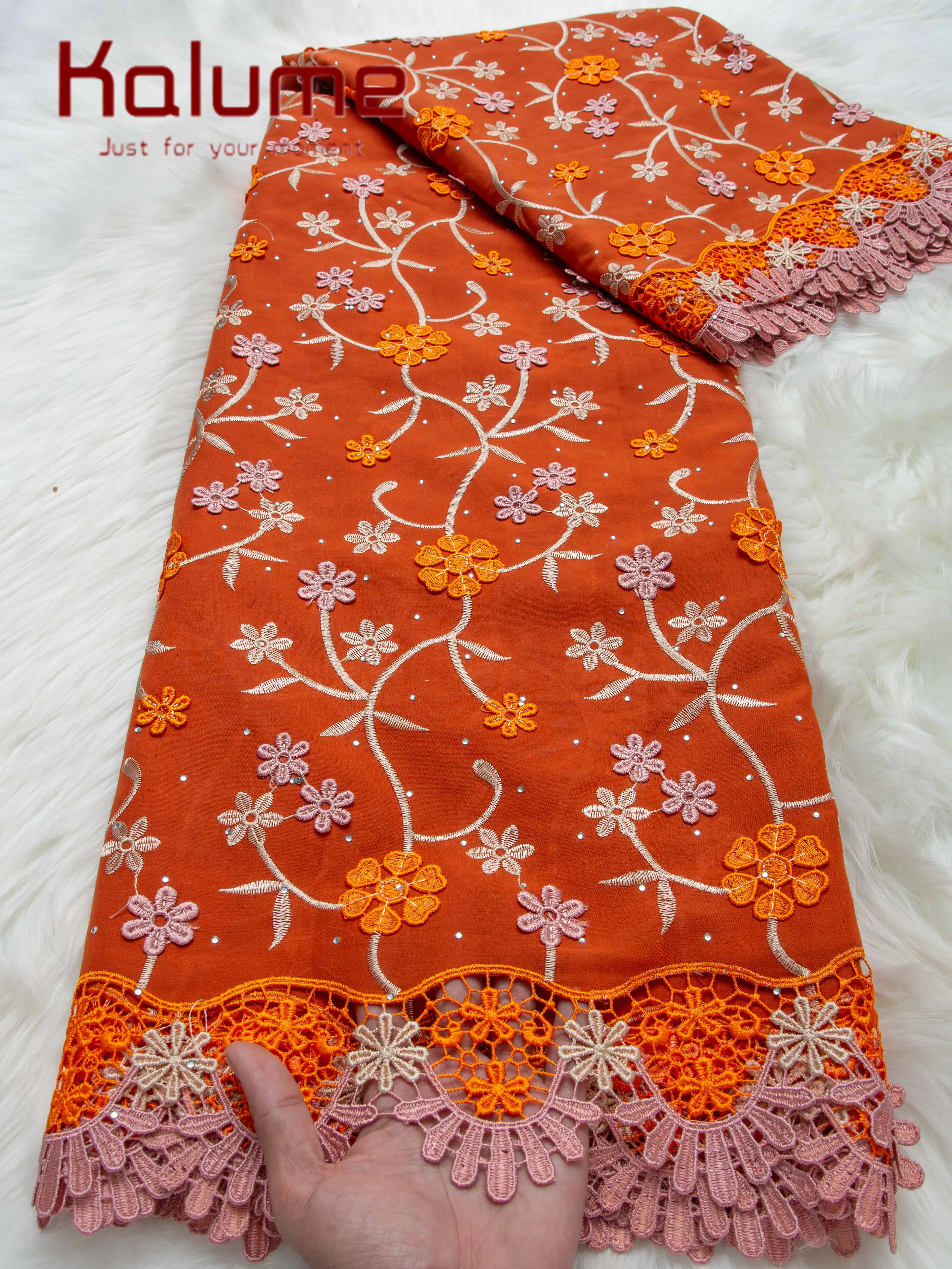 Kalume African Swiss Voile Lace Fabric With Stones High Quality Embroidery Nigerian Cotton Lace Fabric for Wedding Dress F4529 view 4