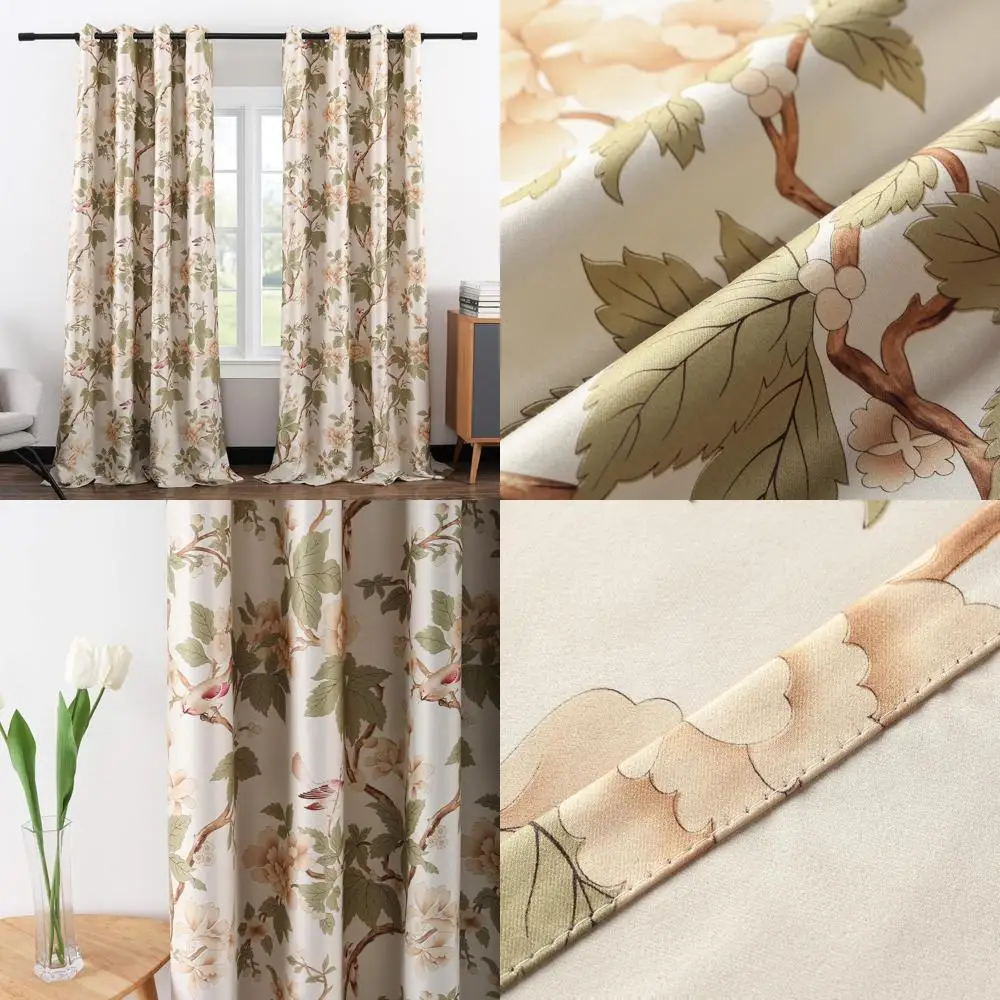 

Thermal Insulated Blackout Curtains for Bedrooms and Living Rooms - Floral Blossom Design, Room Darkening Window Panels