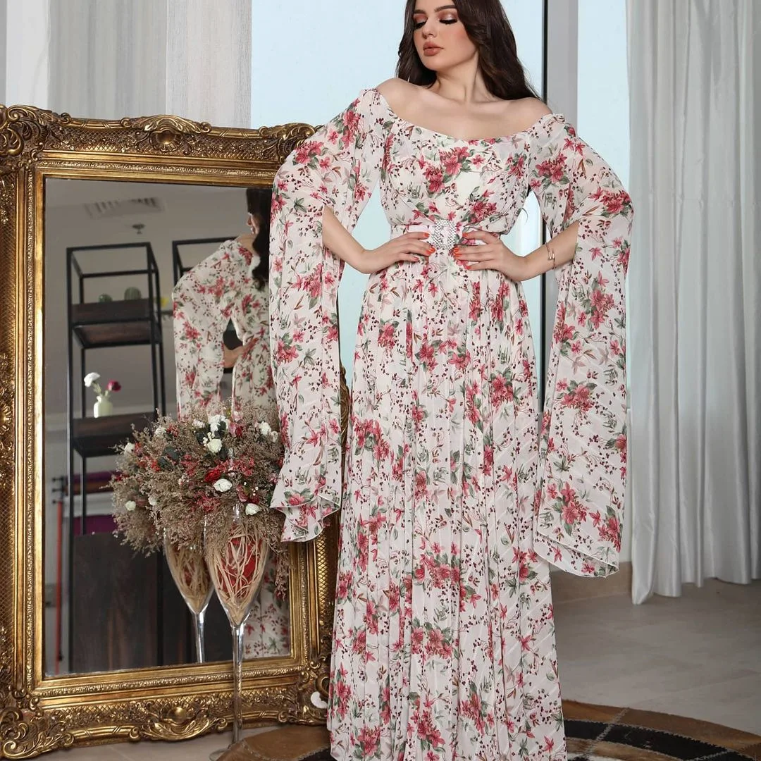 

Breathable Chiffon European American Fashion Dress - Pink Floral Print Women's Summer Dress