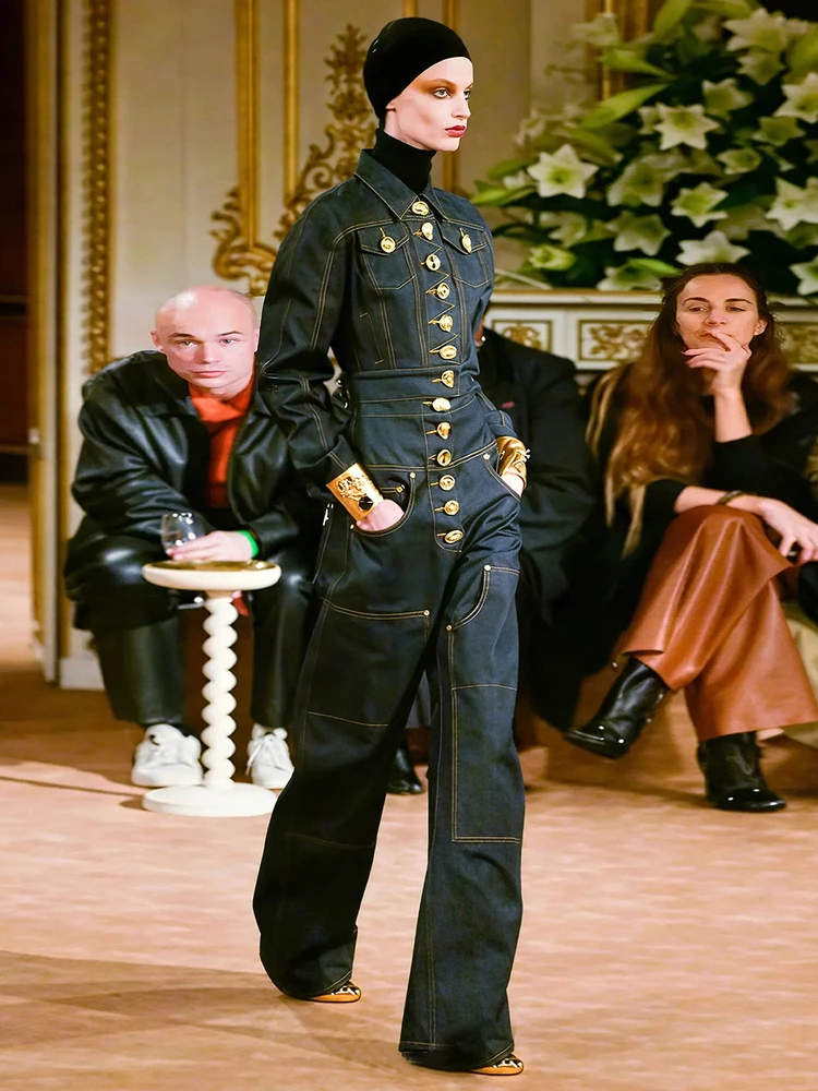 

Джинсовый джинсовый джинсовый комплект с металлическими пуговицами в американском стиле ретро, свободный джинсовый комплект, женский модный осенний наряд, длинные пуговицы све