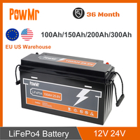 PowMr 100Ah 150Ah 200Ah 300Ah LiFePo4 Battery 12V 24V BMS Lithium Iron Phosphate Battery Fit Solar Power Camp RV EU Stock No Tax