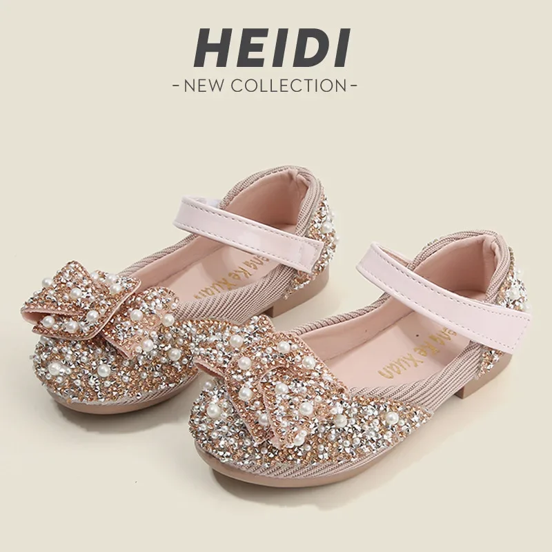 

Fashion New Children's Flat Shoes Girls Princess Dancing Shoe Sequin Pearl Non Slip Kids Casual Party Performance Dance Footwear