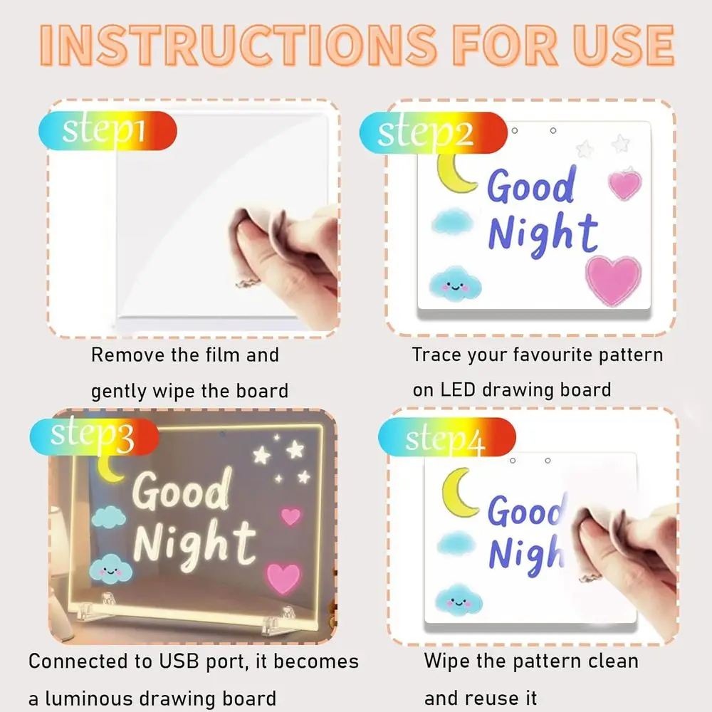 

Светодиодная акриловая доска Lumiboard, многоразовая доска для заметок с 7 ручками, для настенного крепления или настольного размещения.