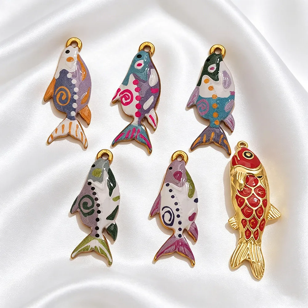 2pcs Stainless Steel Metal Gold Plated Enamel Colorful Shark Fish Charms for DIY Bracelets Necklaces Jewelry Making Accessories