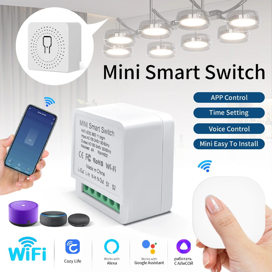 

Модуль умного Wi-Fi выключателя 16А RF2.4G для умного дома, управление светом через приложение Cozylife, голосовое управление с Alexa, Google Home Assistant, Алиса