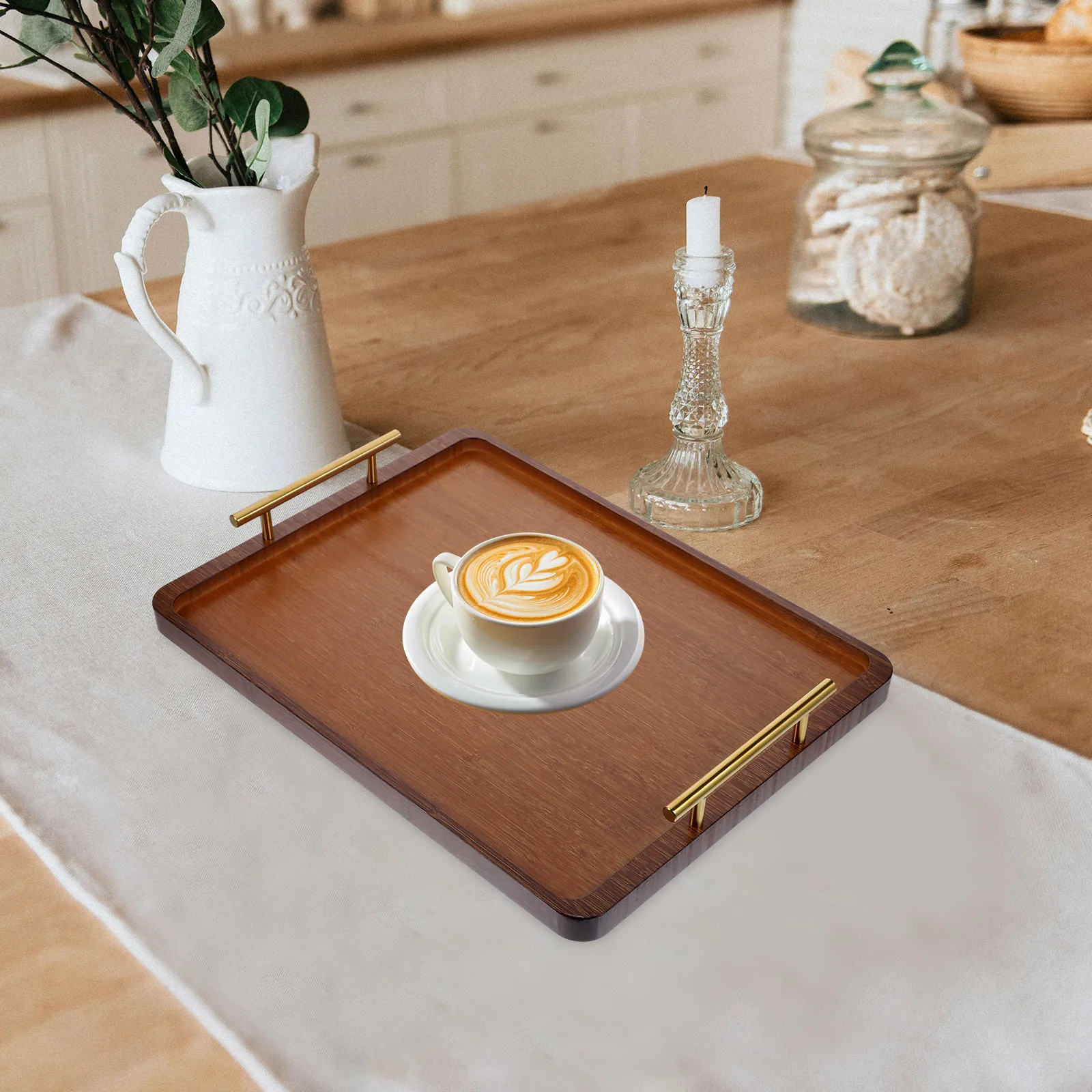 

Bamboo Storage 30x20cm Rectangular Food Tea Serving Food Tea Tray Snack Fruit Bread Tray Decorative Small Container