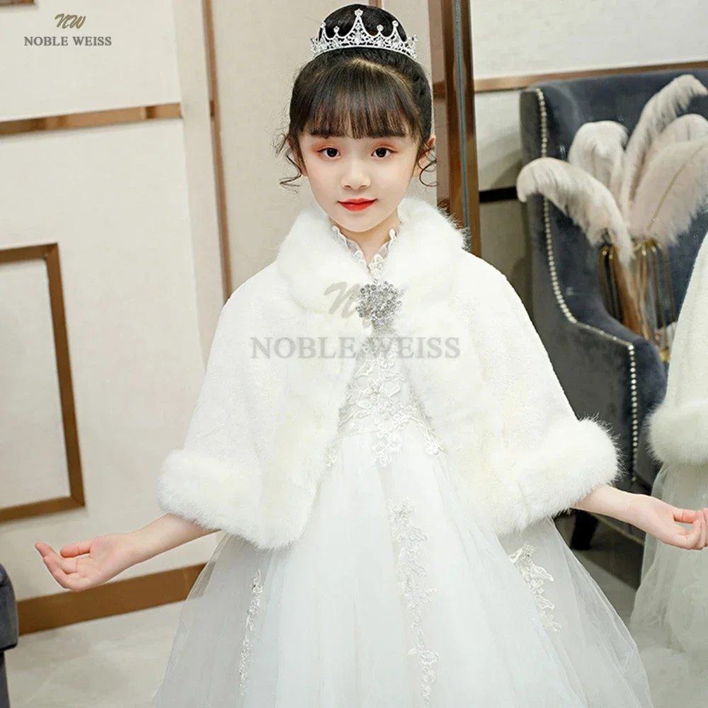 Girl Wedding Fur Wrap Winter Warm Children Prom Party Keep Warm Coat Kids Shawl With Long Fur Edge