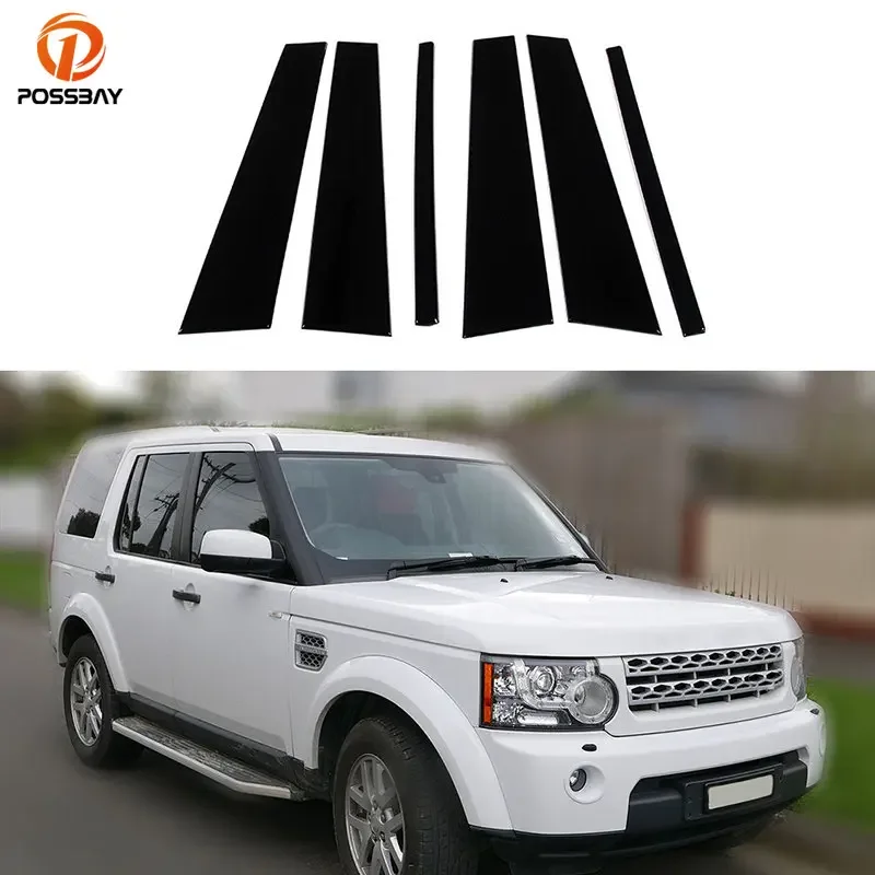 6Pcs Car Door Window Pillar Posts Trim For Land Rover Discovery 3 /LR3 2004-2009 BC Column Glossy Black Sticker Exterior Part