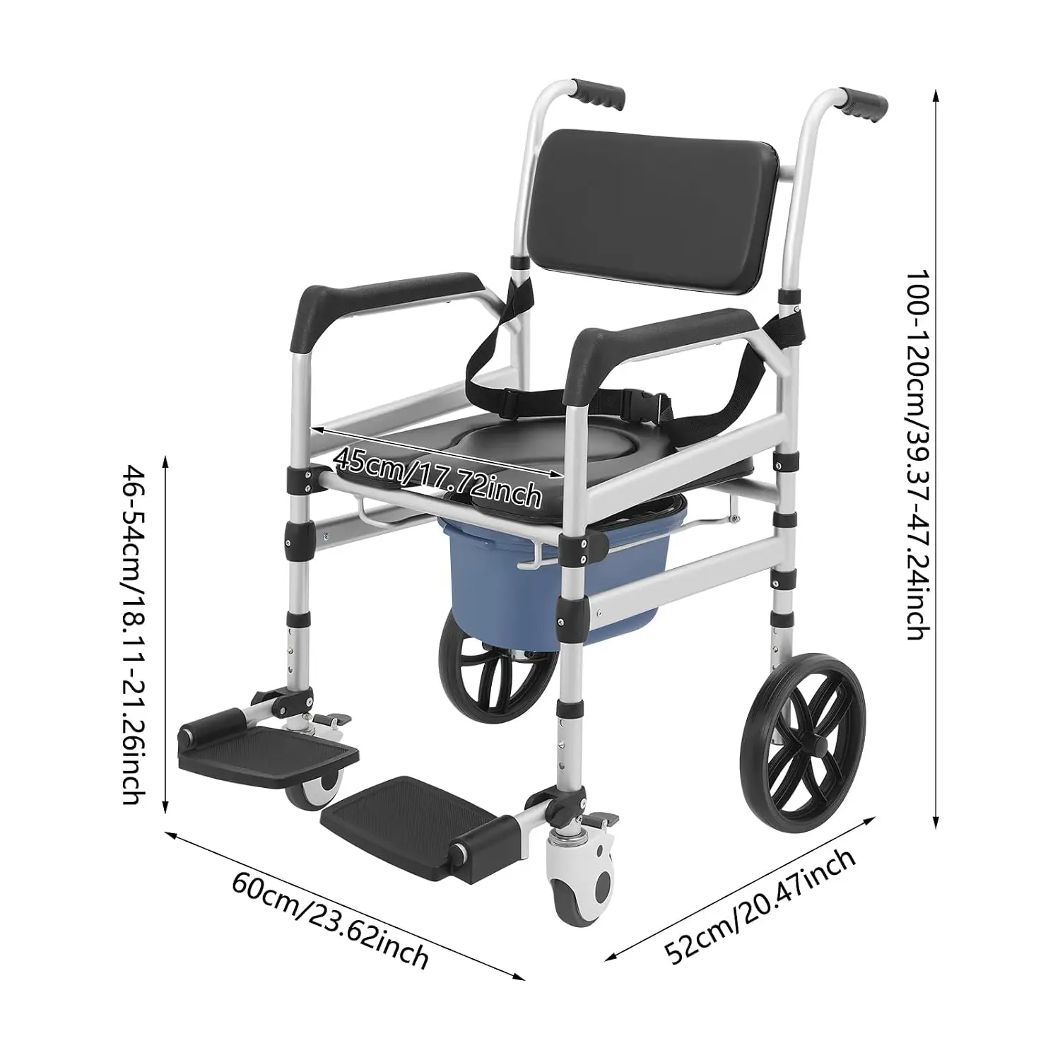 Foldable Shower Chair with Wheels, Shower Wheelchair Bedside Commode Chair