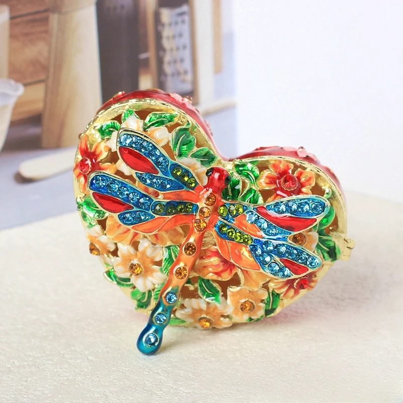 

HQ эмалированная красочная шкатулка для драгоценностей креативный роскошный домашний декор сердце стрекоза настольный орнамент коробка для хранения