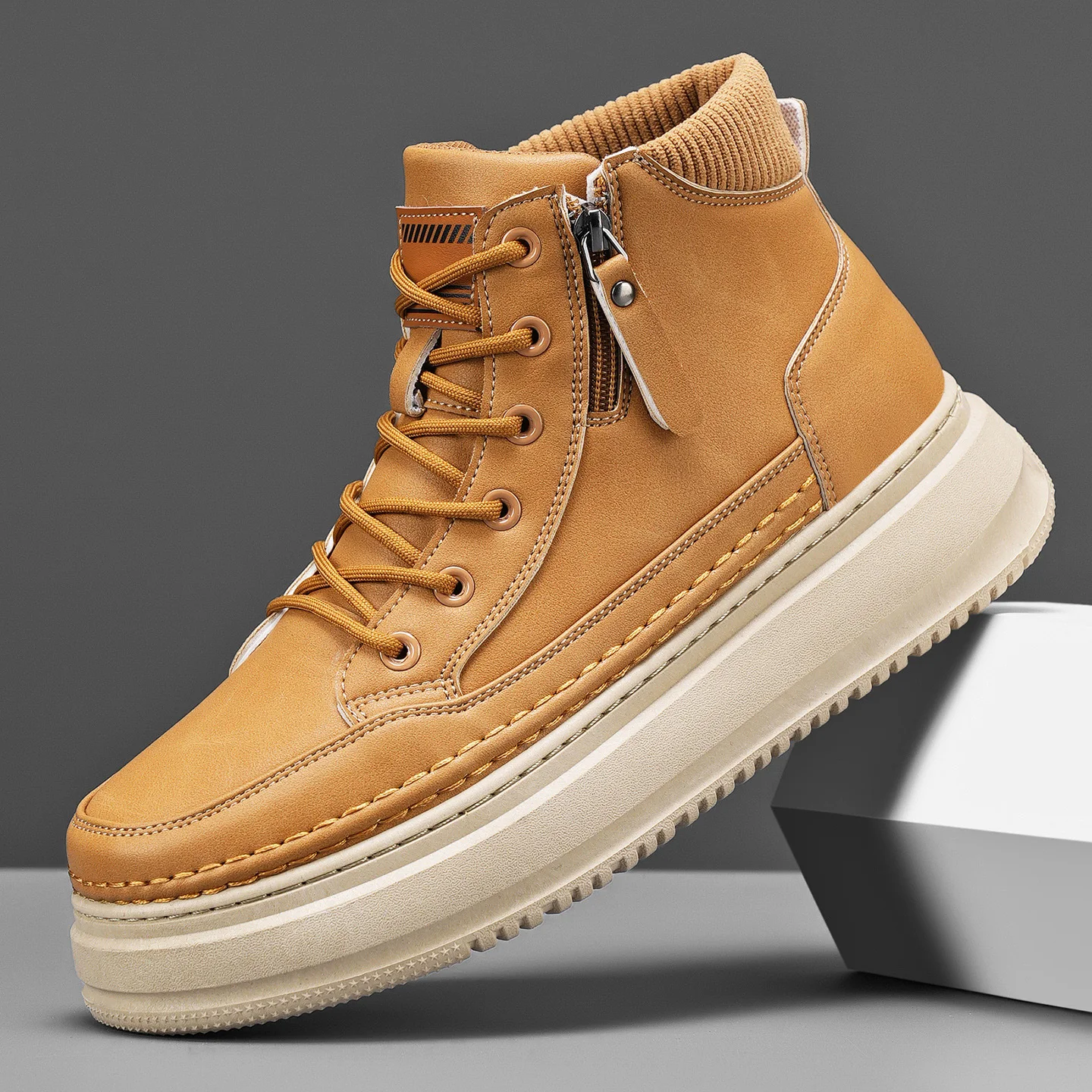 

Новинка 2023 года, осенние мужские парусиновые туфли с высоким берцем, износостойкие универсальные уличные повседневные кроссовки на толстой подошве с премиальным образцом