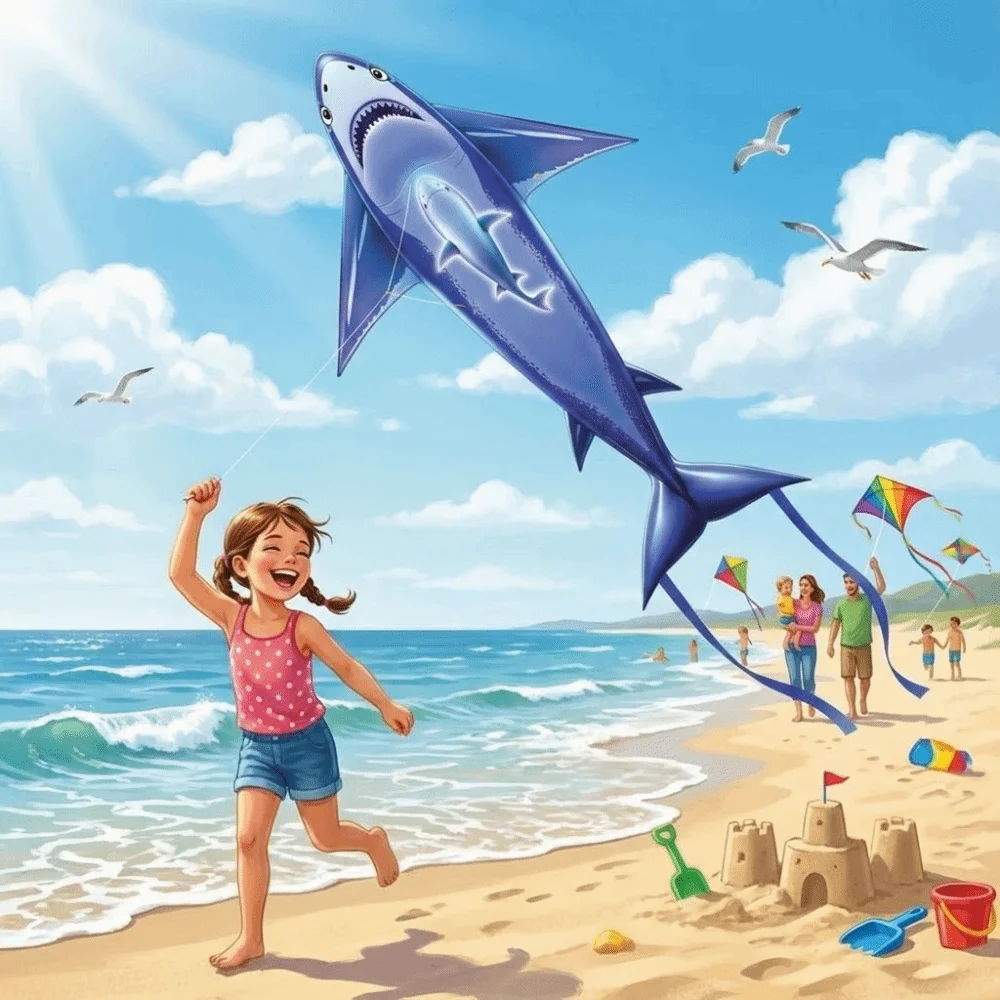 Neuer einfach zu fliegender blauer Hai-Drachen, großer Mutter- und Kindfisch, Kinderdrachen, gut fliegender Ripstop, fliegender Drachen, Spielzeug, Outdoor-Sport