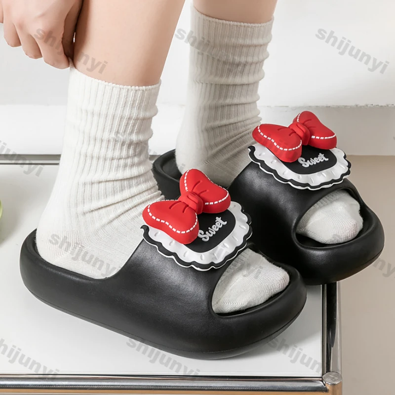 جديد لطيف القوس منصة النعال للنساء أحذية الحمام الداخلي الإناث الصيف سميكة وحيد المضادة للانزلاق الفتيات منزل الطابق الشاطئ الشرائح #2