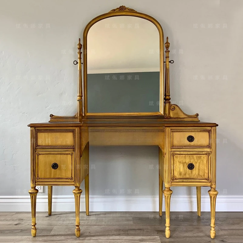 

Solid wood dressing table/Neoclassical vintage makeup table/Multi functional mirror table