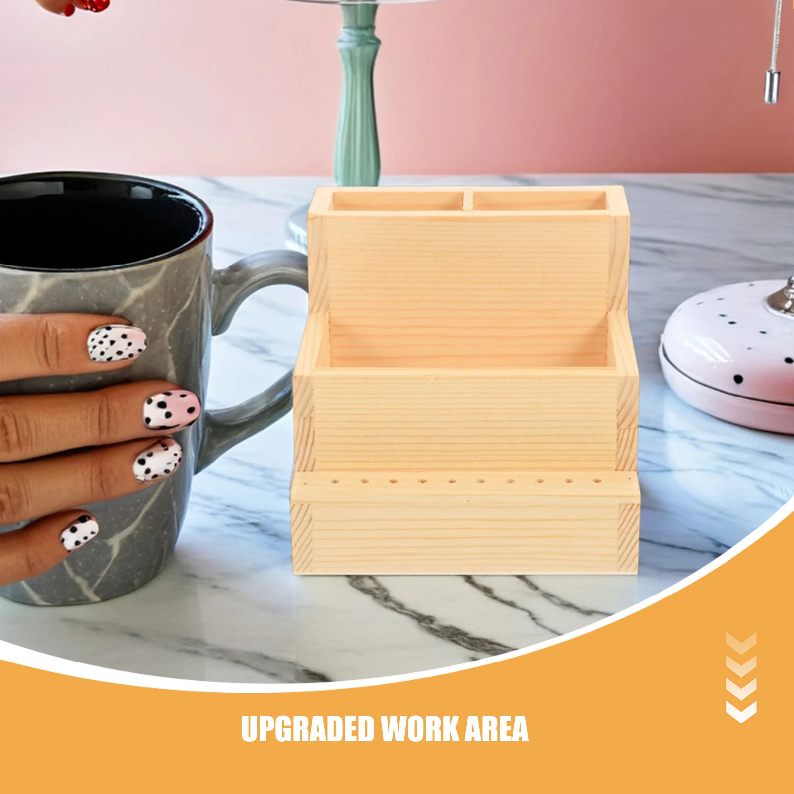 Porte-outil à ongles en bois, boîte de rangement d'outils de manucure à double couche, étui de rangement de forets à ongles, fournitures de Salon de grande capacité 2 pièces