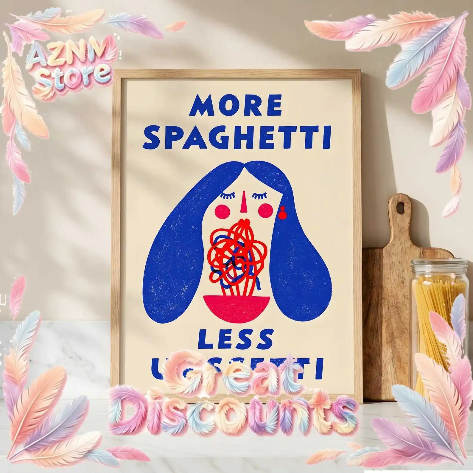 2026 More Spaghetti Less Upsetti Canvas Painting- Unframed Funny Kitchen Wall Art Retro Pasta Poster for Dining Room 