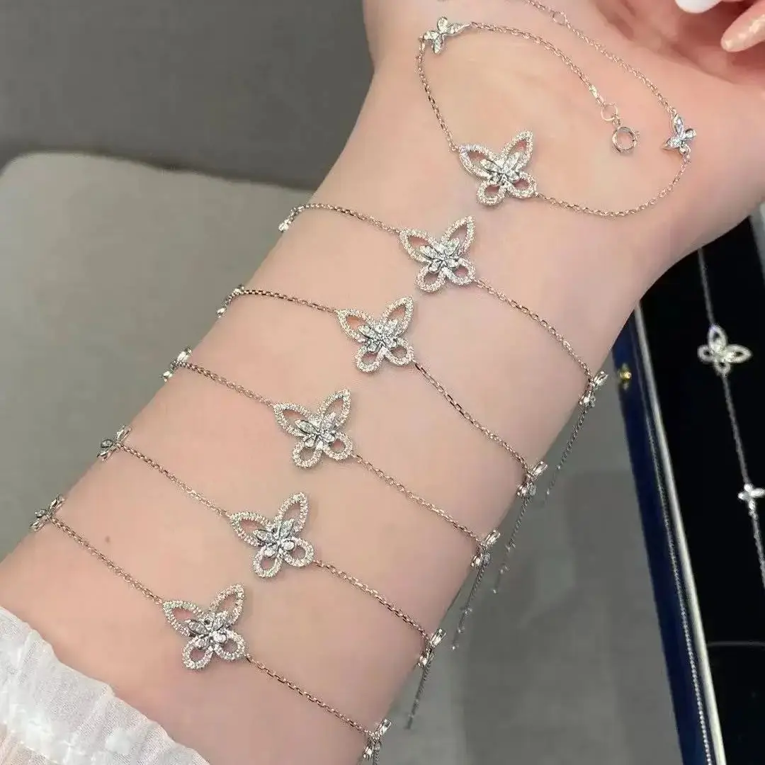 

S925 Pure Silver French Original Butterfly phantom Fashionable Women's Bracelet, Luxurious Moissanite Inlaid Holiday Gift