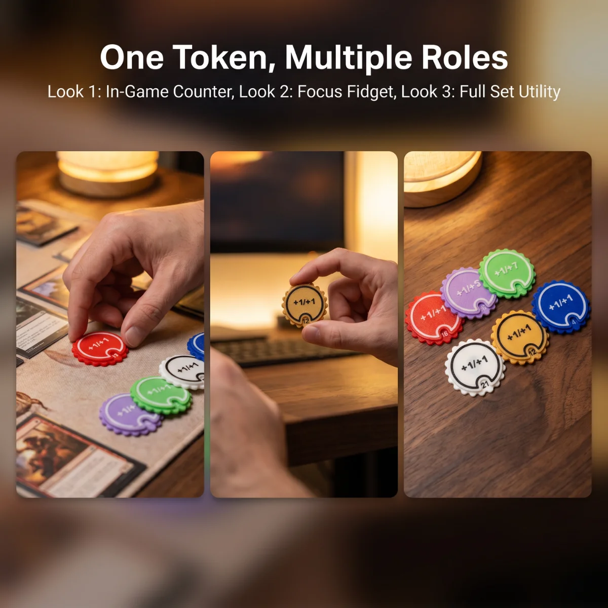 1 Pack 5.6cm 3D Printed Eco-Friendly PLA +1/+1 TCG Token Fidget Toy, Card Game Counter，Fidget Toy And Game Accessory