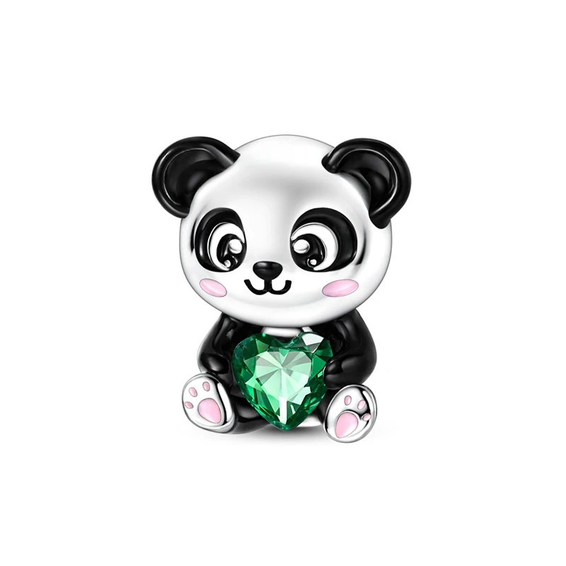 Mula 1Pc 925 Silver Cute Panda Heart Hugging Charms Fit Original Beads Bracelet Making for Woman Jewelry Dangle Charm DIY