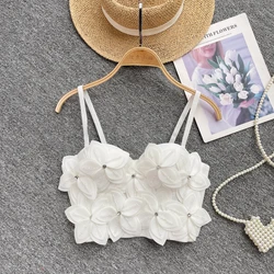 Chic French Set with diamonds Three-dimensional Flower Tank Top Fashion Summer Beach Women Sling Crop Top