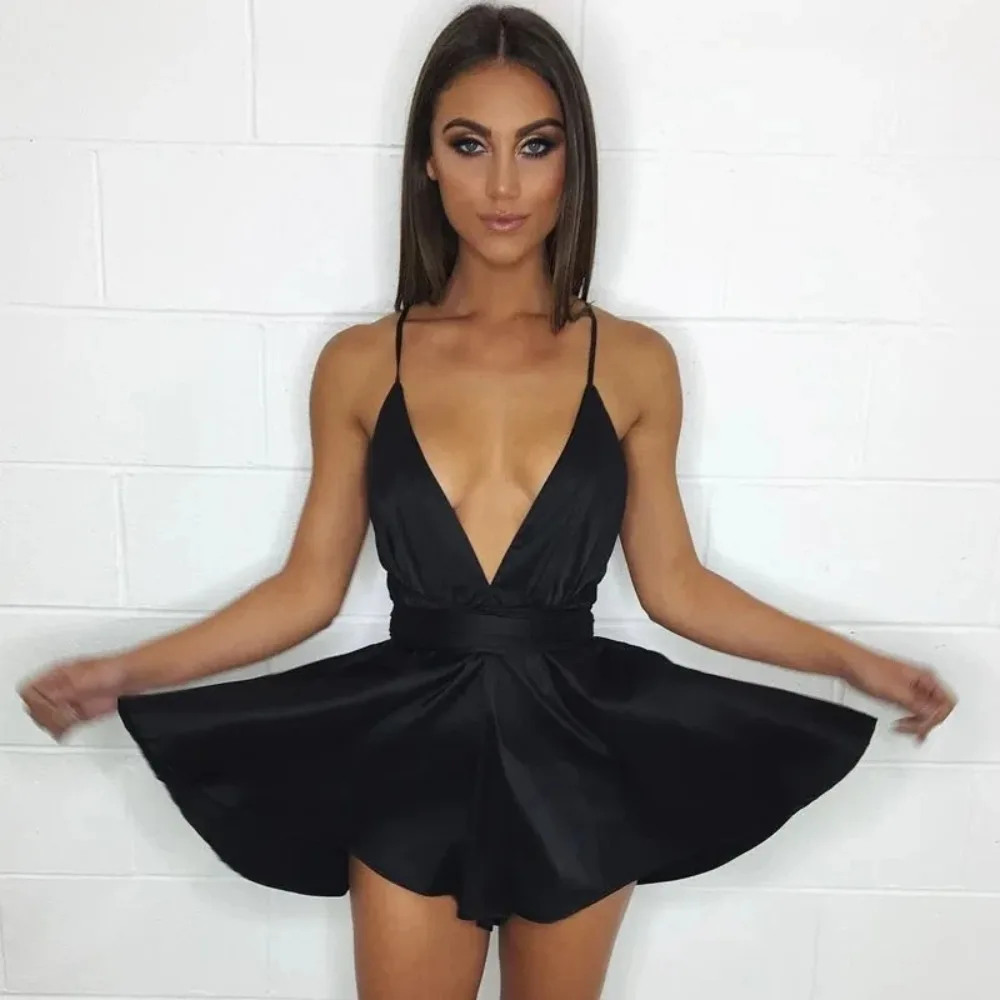 Satin Pleated Party Club Dress 2025 V Neck Women Summer Dresses Sexy Back Cross lace Up Bow Tie Strap Dresses female Mini Vestid