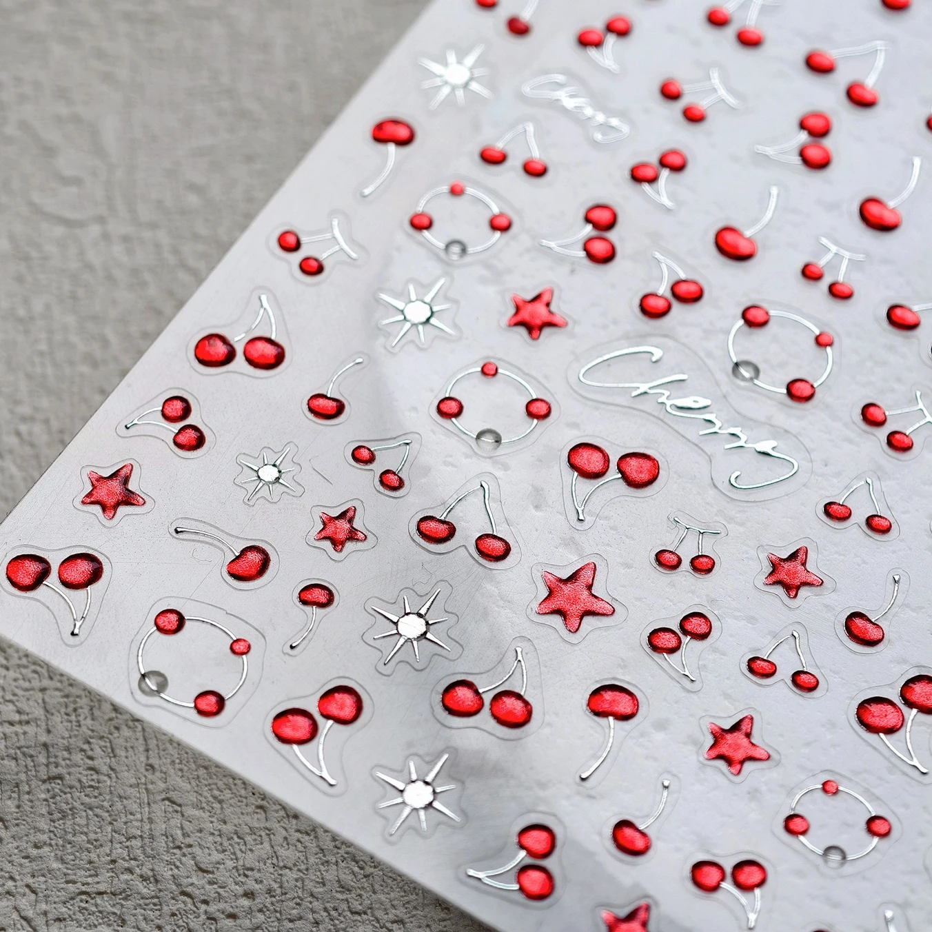 素敵なミニレッドチェリーゼリースターサンフルーツチャーミングシルバー 3D 5D 自己粘着ネイルアートステッカーかわいいマニキュアデカール卸売