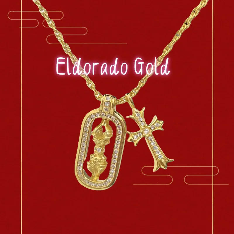 

Unisex Couple Jewelry AU750 18K Real Gold Rotating Cross and Vajra Paved Diamond Pendant NecklaceValentine's Day gifts for coupl