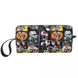 Custom Kawaii Jack And Sally Collage Travel Toiletry Bag for Women The Nightmare Before Christmas Makeup Beauty Storage Dopp Kit