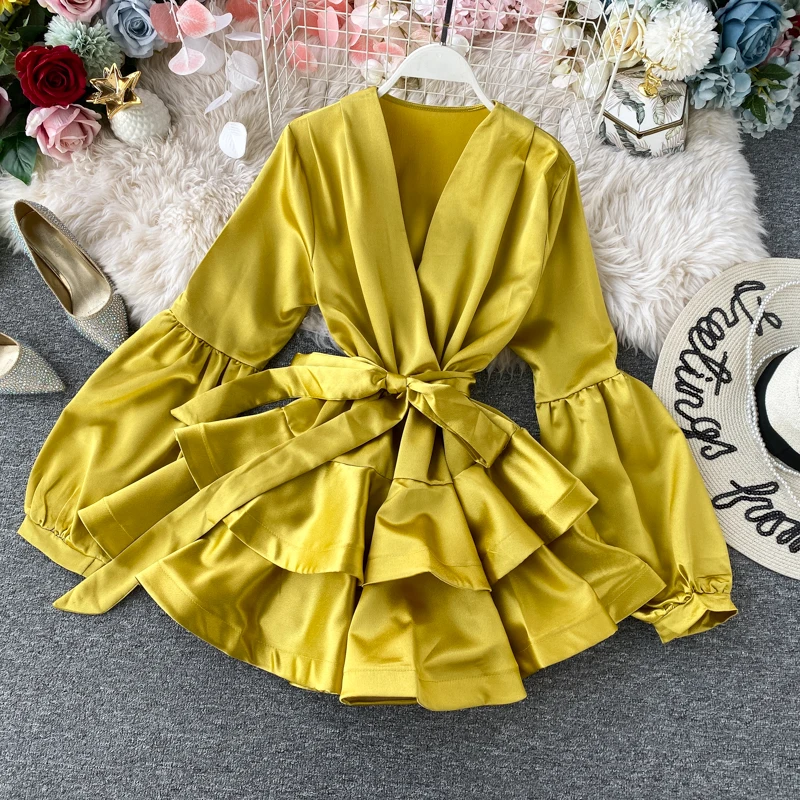 Vestido Midi F Retrô com Decote em V, Sem Mangas, Cintura Ajustável, Saia Dupla Camada, Estilo Coreano, para o Dia a D...