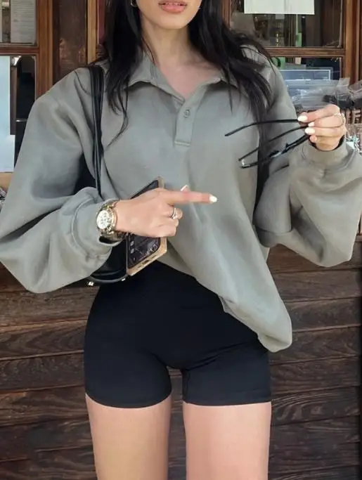 2025 الخريف والشتاء الترفيه موضة جديدة عطلة عادية بلون سترة بأكمام طويلة هوديي البلوز القمم الملابس النسائية